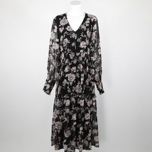 taylor Floral Womens Midi Dress Size:14 Black Pink